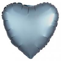 Шар Сердце Ag Сатин Steel Blue Серый 18"/45см фольга